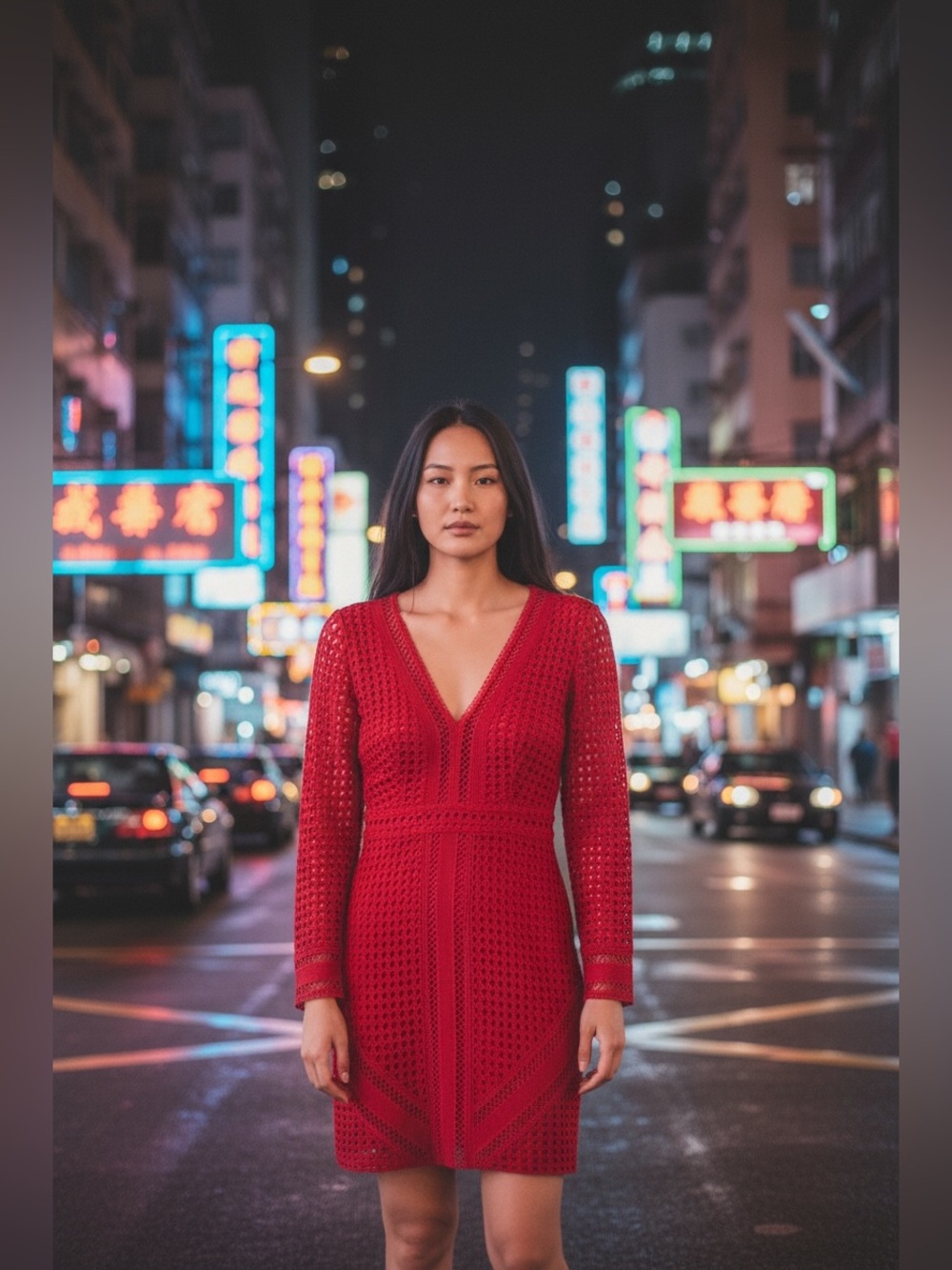 Red V-Neck Knit Dress - Women